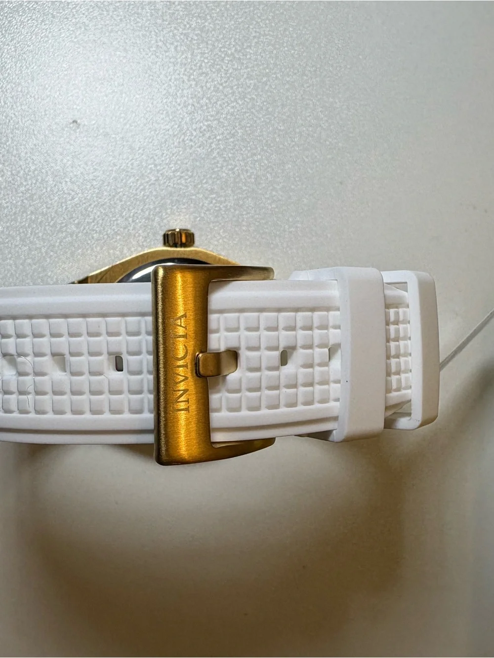 Invicta Gold-Tone Case with White Silicone Strap Skeleton Dial Watch